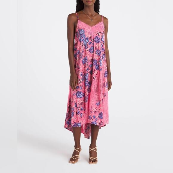 Free People First Date Maxi Slip Dress Sweet Pink Combo XS - Picture 6 of 8